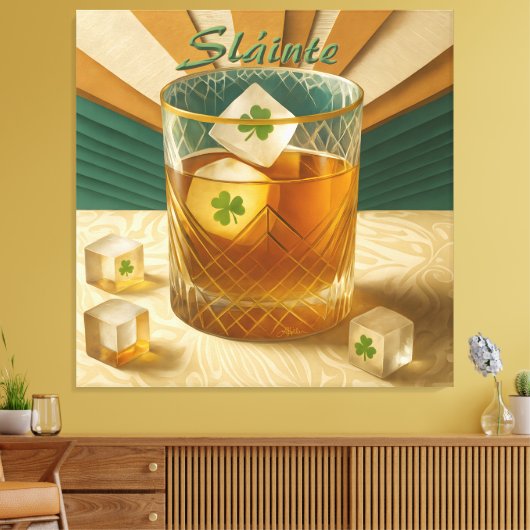 Toile Irish Whiskey Tumbler Shamrock Ice "Sláinte!" (Insitu(Salon))