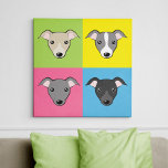 Toile Italien Greyhound Whippet mignon dessin animé Pop<br><div class="desc">Cette impression de toile amoureux des chiens présente quatre Greyhounds italiens mignons de différentes couleurs, dans le style pop art cartoon. Cool, artistique et amusant décor de mur cadeau pour le propriétaire de l'iggy :) ・ Vous pouvez le customiser - faire pivoter/redimensionner l'image, ajouter du texte et plus encore! ・...</div>