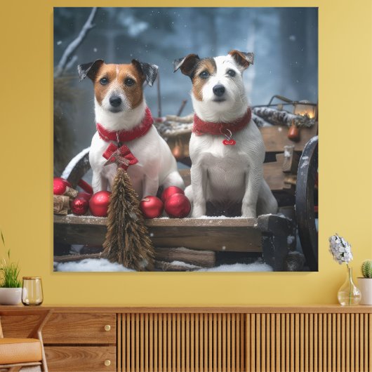 Toile Jack Russell Snowy Sleigh Décor de Noël (Insitu(Salon))