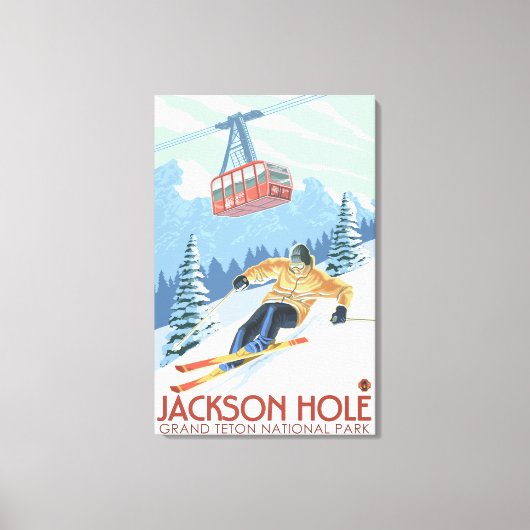 Toile Jackson Hole, Wyoming Skier et Tramway (Recto)