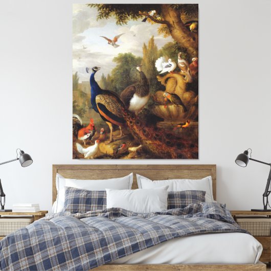 Toile Jacob Bogdani Peacock Peahen Parrots Canari (Insitu(Chambre))
