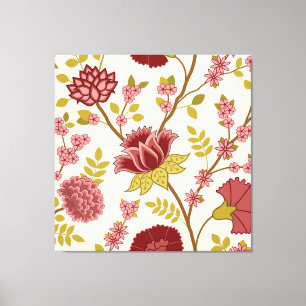 Toile Jacobean Floral Lg Motif Reds Pinks Gold Crème
