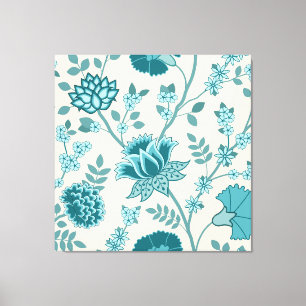 Toile Jacobean Floral Lg Motif Teals sur Crème