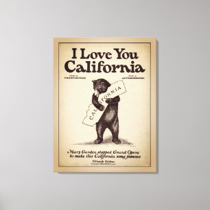 Toile J'aime la carte de Californie avec un ours l'enlaç