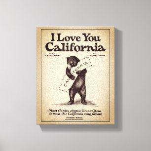 Toile J'aime la carte de Californie avec un ours qui emb