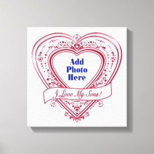 Toile J'aime mes fils ! Photo Cœurs rouges