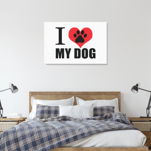 Toile J'aime mon chien jeter l'oreiller (Insitu(Chambre))
