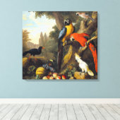 Toile Jakob bogdani Deux Macaws un Cockatoo à bec rouge (Insitu (Plancher de Bois))