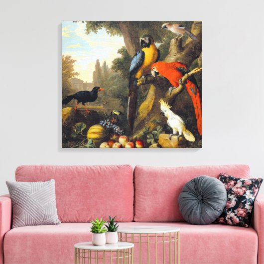 Toile Jakob bogdani Deux Macaws un Cockatoo à bec rouge (Insitu(Salon))