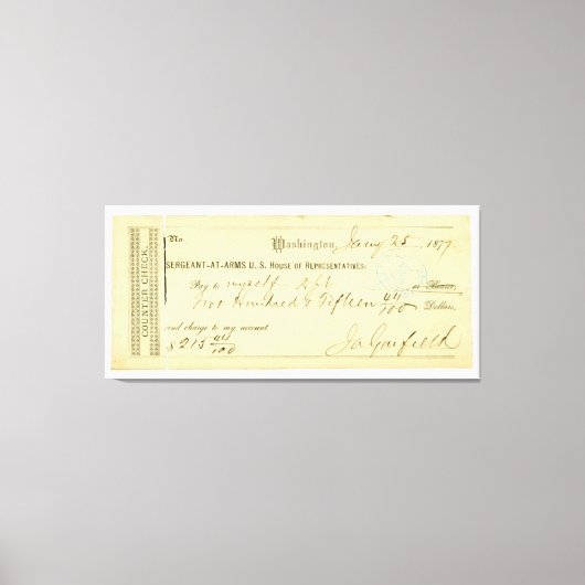 Toile James Garfield Signed Check du 25 janvier 1877 (Recto)