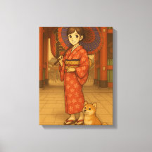 Japan Stroll - Kimono Girl and Shiba dog Art Print