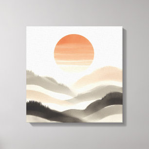 Toile Japandi Brumeux Lever de Soleil Douces Couches de