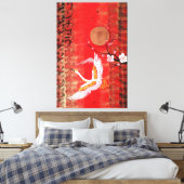 Toile Japanese crane sun Japon sakura red canvas (Insitu(Chambre))