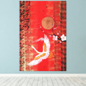 Toile Japanese crane sun Japon sakura red canvas (Insitu (Plancher de Bois))