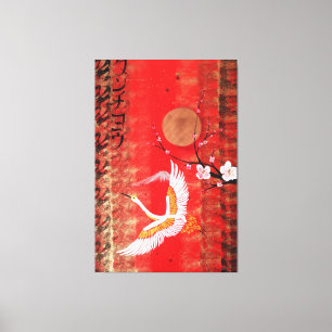 Toile Japanese crane sun Japon sakura red canvas
