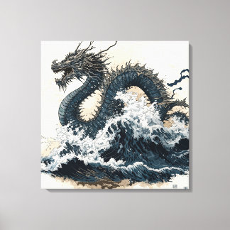 Toile Japanese dragon, Katsushika Hokusai style