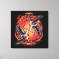 Japonais Vol Bataille Grues Art Asiatique