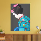 Toile Japonaise Geisha dame avec fleurs de cerise fine a (Insitu(Salon))