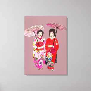Toile Japonaise Geisha dames kimono rose art original