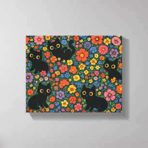 Toile Jardin d'art Kawaii Motif floral de chat noir mi