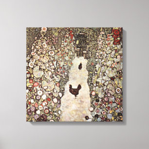 Toile Jardin de Gustav Klimt avec des coqs