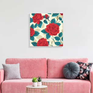Toile Jardin de Rose rouge Motif - Art Floral Vintage
