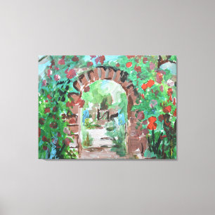Toile Jardin de roses à arche de pierre