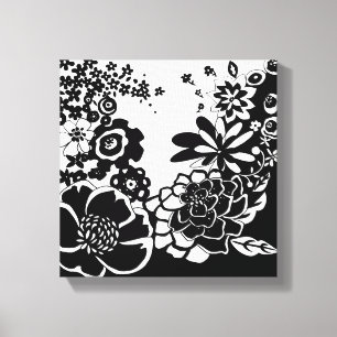 Toile Jardin floral noir et blanc Motif graphique