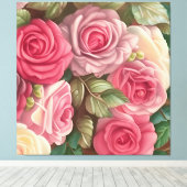 Toile Jardin Rose victorien - Fleurs rose pastel (Insitu (Plancher de Bois))