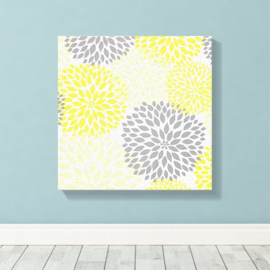 Toile Jaune gris moderne dahlia fleurs murales (Insitu (Plancher de Bois))