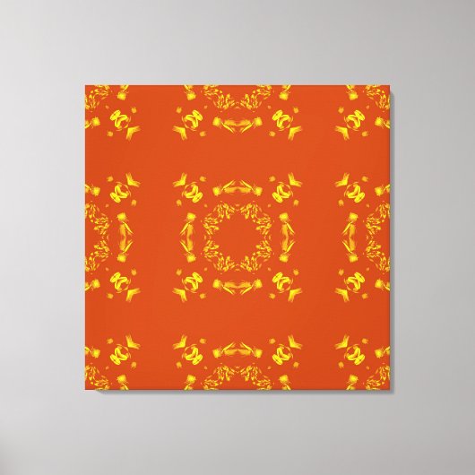 Toile Jaune, Orange Floral Damas Motif rétro (Recto)