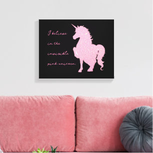 Toile Je crois en la licorne rose invisible.