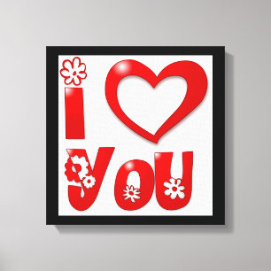 TOILE "JE VOUS AIME" FLEURS SUPER