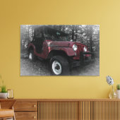 Toile Jeep rouge avec Arrière - plan noir et blanc (Insitu(Salon))