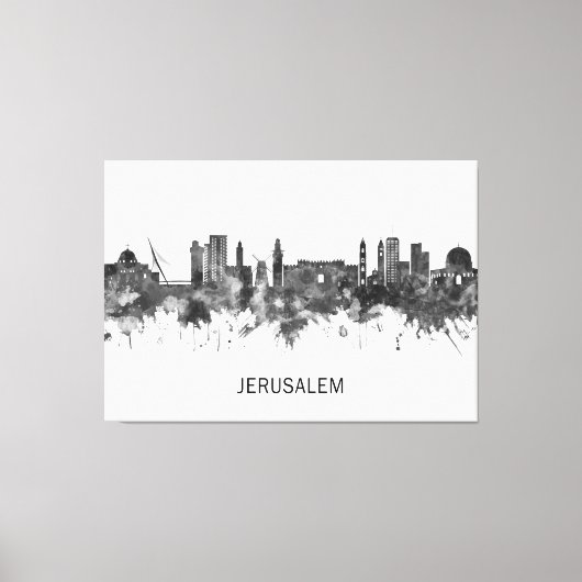 Toile Jérusalem Israël Skyline BW (Recto)