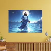 Jésus Christ marchant sur la scène biblique de l'e