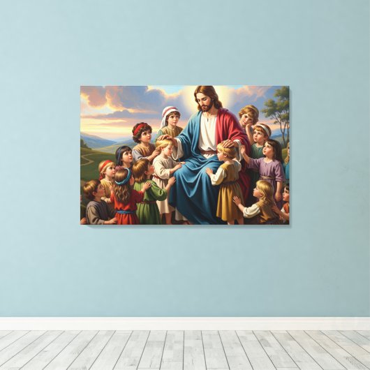 Toile Jésus entouré d'enfants (Insitu (Plancher de Bois))