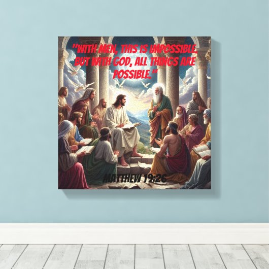 Toile Jésus et les disciples : Matthieu 19:26 (Insitu (Plancher de Bois))