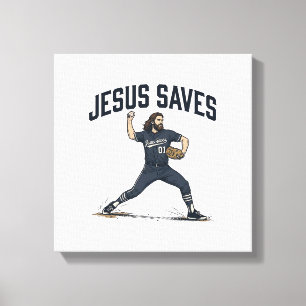 Toile Jésus Sauve Lanceur de Baseball Vintage Gravure Sh