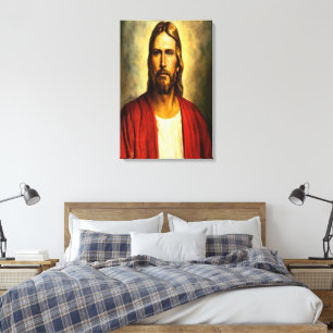 Toile Jésus tenue vintage blanche et rouge flou