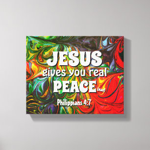 Toile JÉSUS VOUS DONNE UNE VRAIE PAIX Vert Abstrait