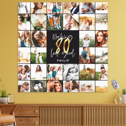 Toile Jeu de 80e anniversaire moderne multi photo script (Insitu(Salon))