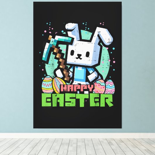 Toile Jeu de pixels de lapin de Pâques heureux (Insitu (Plancher de Bois))