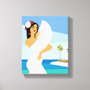 Toile Jeune dame espagnole posant avec ventilateur sur l