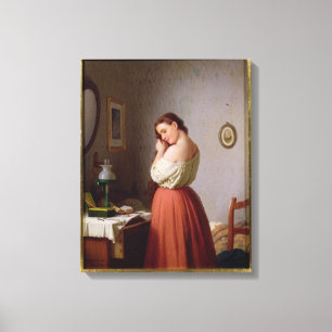 Toile Jeune femme tressant ses cheveux