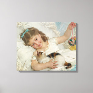 Toile Jeune Fille Jouant Avec Son Chat (par Émile Munier