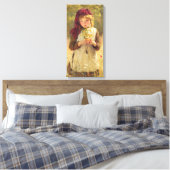 Toile Jeune fille mignonne tenant des fleurs de tasse à (Insitu(Chambre))