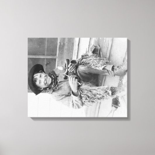 Toile Jeune garçon habillé en cowboy avec jouets (Recto)