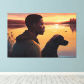 Toile Jeune homme noir et son chien (Insitu (Plancher de Bois))