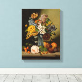 Toile Johann Geor Seitz Fleurs dans un Vase et un Fruit  (Insitu (Plancher de Bois))